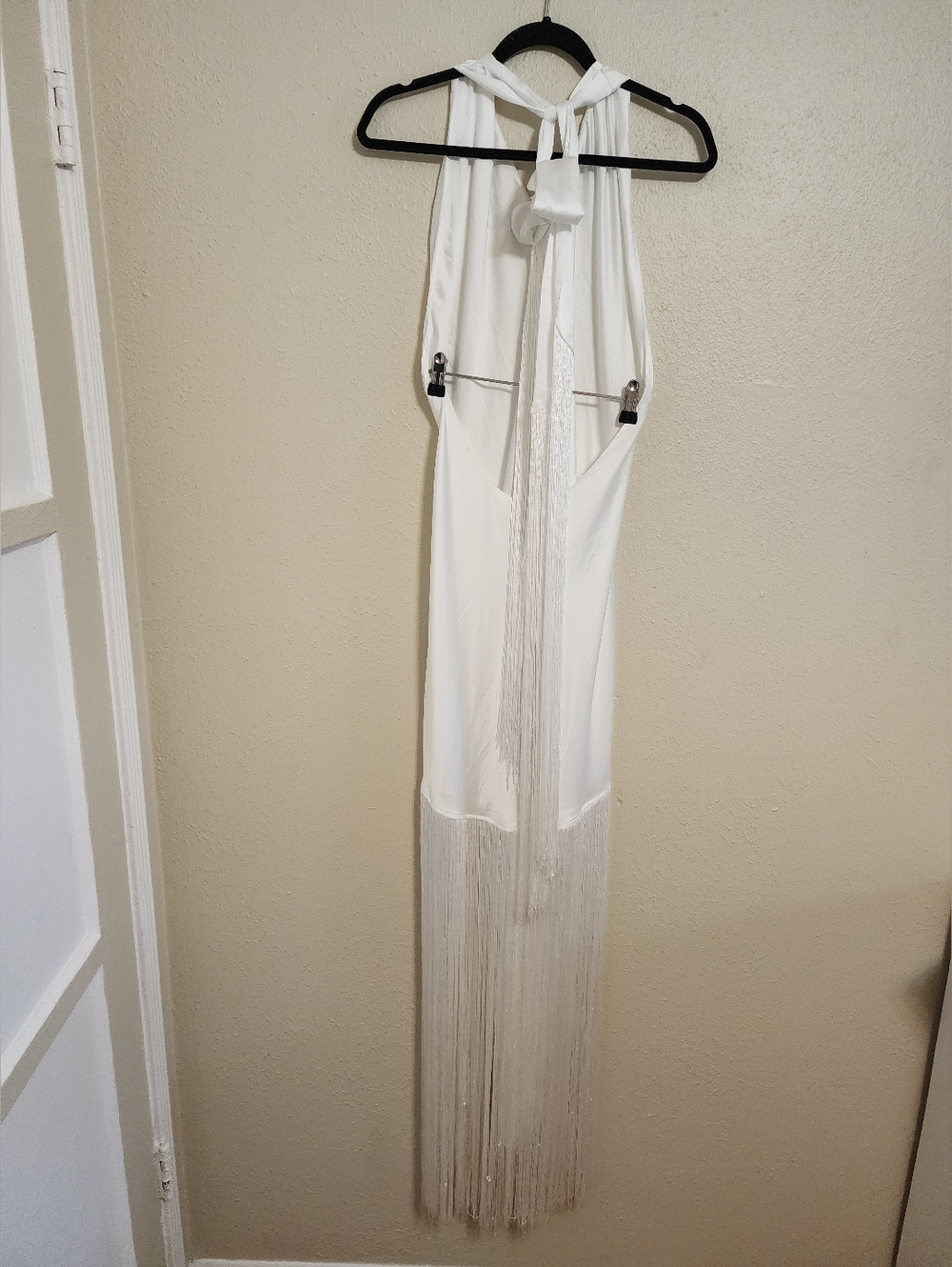 Show Me Your MuMu Jasmine Fringe Ivory Luxe Satin Maxi Dress Wedding Party - Picture 10 of 11